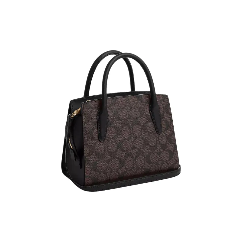 COACH Coated Canvas With Smooth Leather Tote Bag Shopping Bag Shoulder Bag Handbag Women's Dark Brown-1