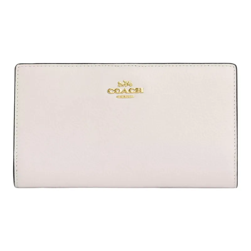 COACH Pebbled Leather Wallet Trumpets Women's Chalk-0