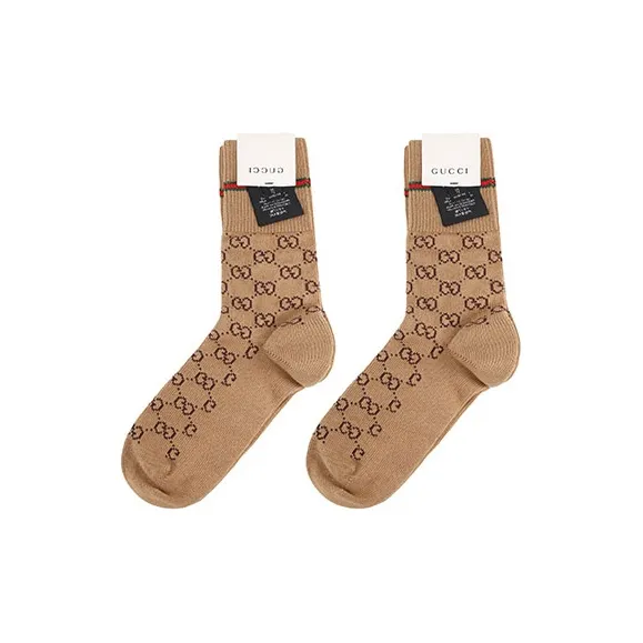 GUCCI Gg Web Socks 'Camel/Dark Green'-2