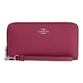 COACH Zip Around Cross-Stitch Leather Wallet Women's Bright Purple