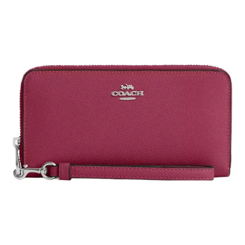 COACH Zip Around Cross-Stitch Leather Wallet Women's Bright Purple