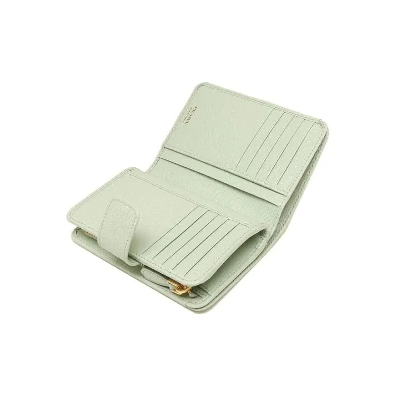 PRADA Saffiano Leather Wallet Women's Light Green-4