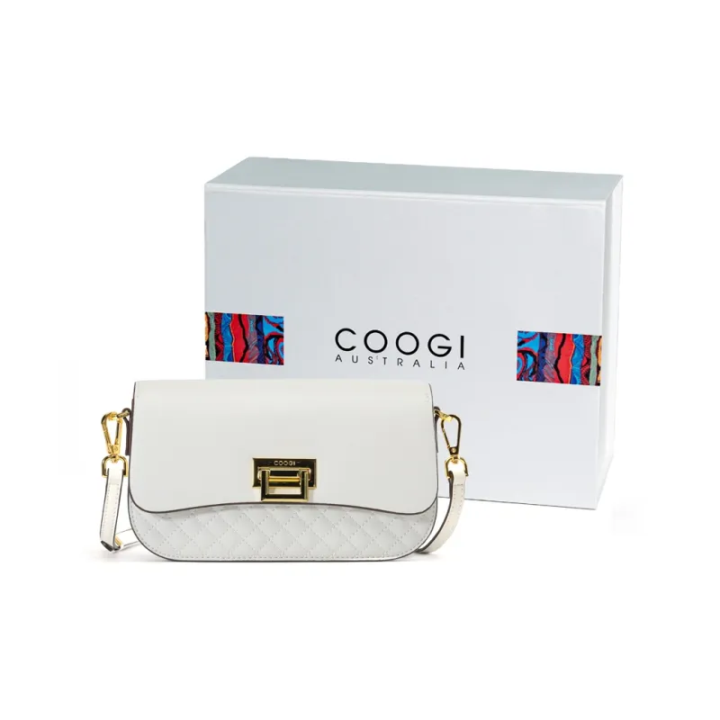 COOGI Cow Leather Shoulder Bag, Crossbody Bag Medium Size Women's Black/Ecru/Khaki-11