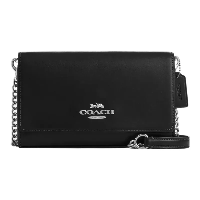 COACH Refined Calfskin Envelope Bag, Shoulder Bag, Crossbody Bag Trumpets Women's Silver & Black-0