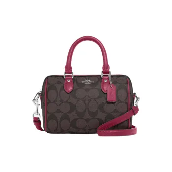 COACH Rowan Coated Canvas With Smooth Leather Handbag, Shoulder Bag, Crossbody Bag Mini Women's Coffee & Purple