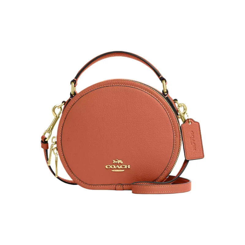 COACH Canteen High-Quality Pebbled Leather Handbag Shoulder Bag Crossbody Bag Small Size Women's Sunset Brown-0