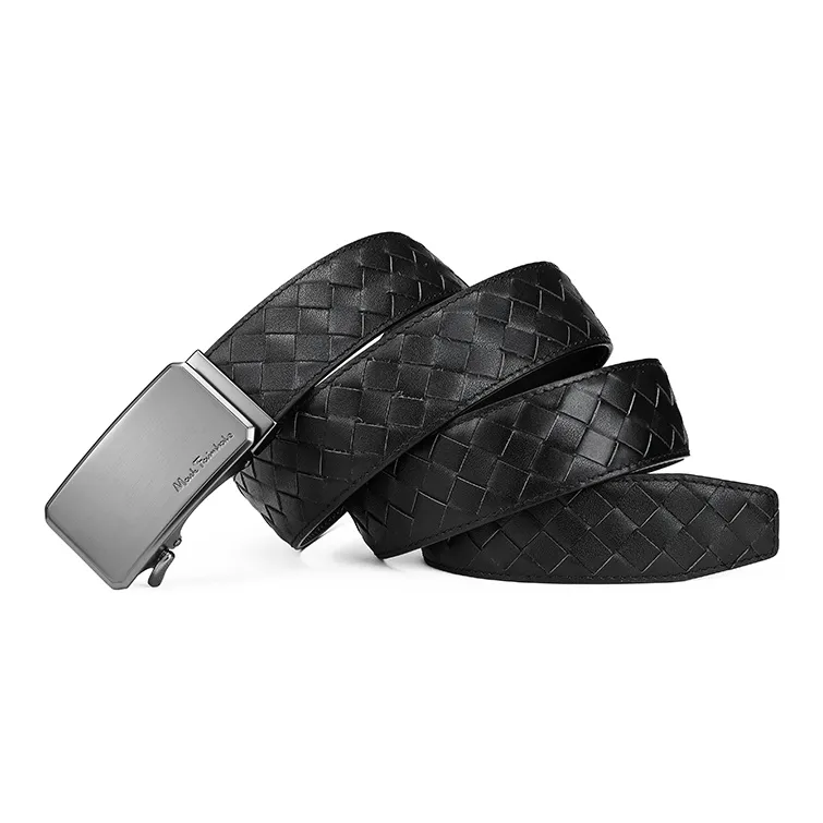 FAIRWHALE Woven Alloy Automatic Buckle Leather Belts Men's Width 3.5CM-1