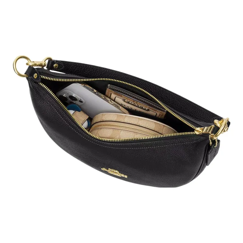 COACH Leather Crescent Bag, Handbag, Shoulder Bag Women's Black-3