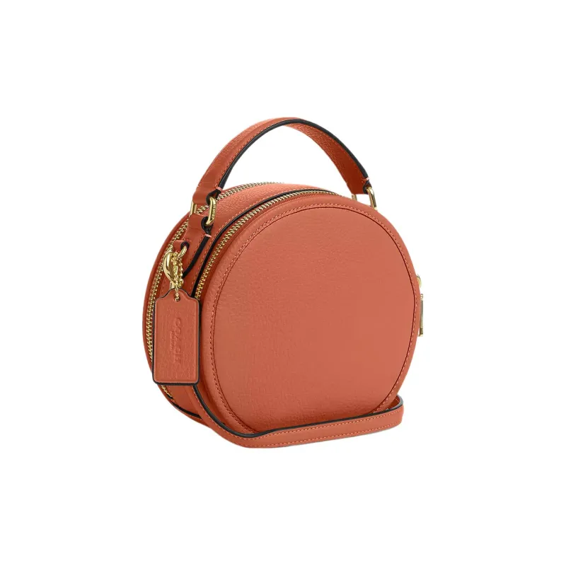 COACH Canteen High-Quality Pebbled Leather Handbag Shoulder Bag Crossbody Bag Small Size Women's Sunset Brown-2
