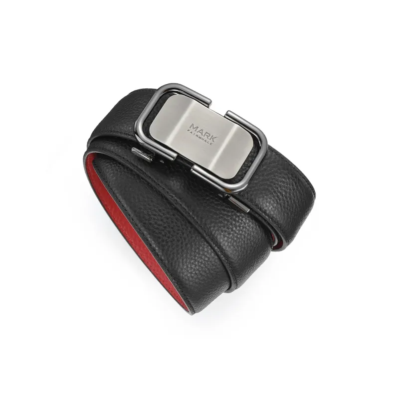 FAIRWHALE Slip on Embossed Automatic Buckle Durable Leather Belts Men's Width 3.5CM-4