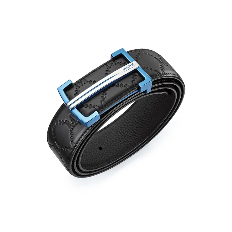 FAIRWHALE Brand Logo Textured Plate Buckle Durable Premium Cow Leather Stainless Steel Leather Belts Men's Width 3.5CM-2
