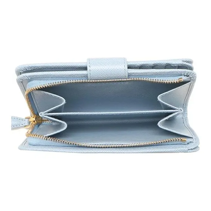 PRADA Saffiano Leather Wallet Small Size Women's Light Blue-3