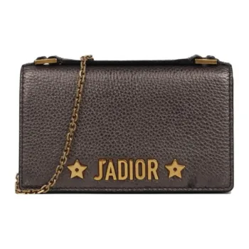 DIOR Grained Cow Leather Shoulder Bag Crossbody Bag Wallet Women's Gray
