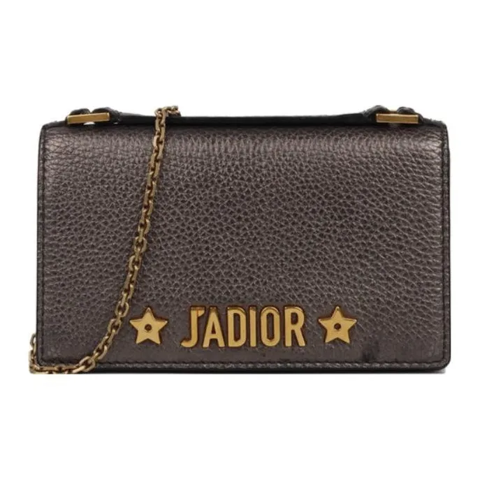 DIOR Grained Cow Leather Shoulder Bag Crossbody Bag Wallet Women's Gray-0