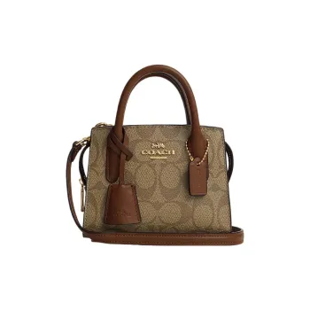 COACH Coated Canvas With Smooth Leather Tote Bag Shopping Bag Handbag Mini Women's Khaki