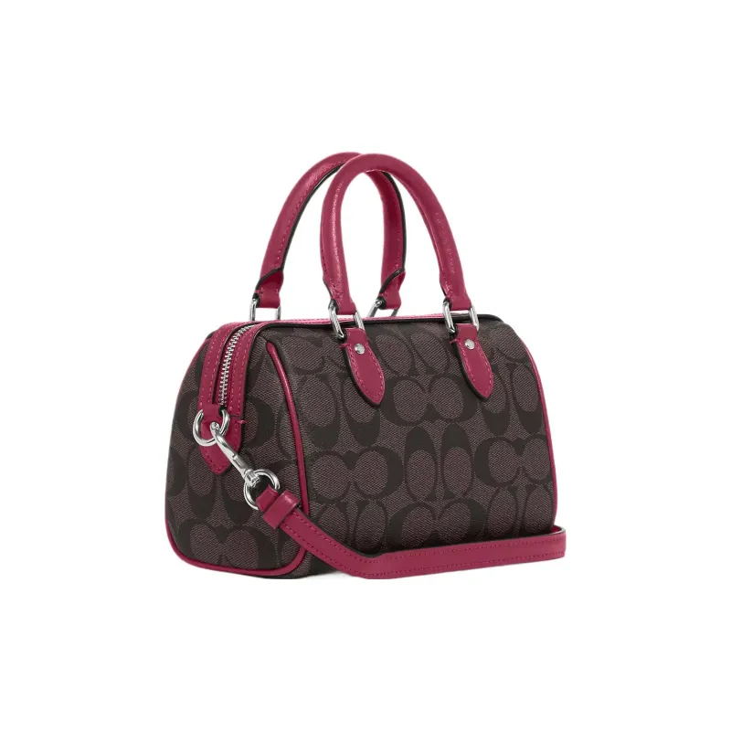 COACH Rowan Coated Canvas With Smooth Leather Handbag, Shoulder Bag, Crossbody Bag Mini Women's Coffee & Purple-2