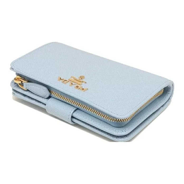 PRADA Saffiano Leather Wallet Small Size Women's Light Blue-2