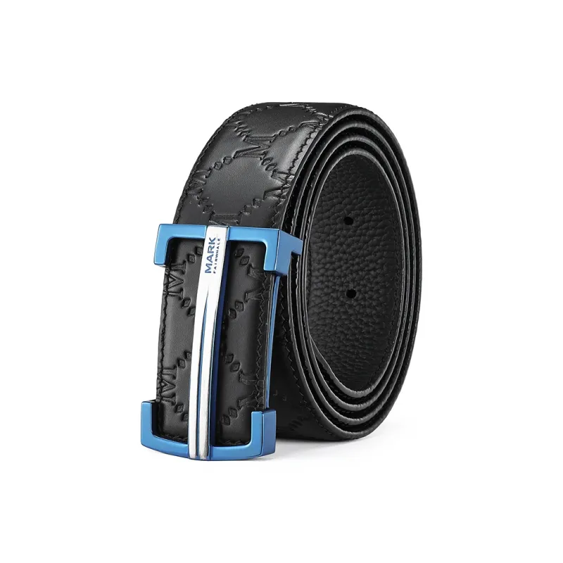 FAIRWHALE Brand Logo Textured Plate Buckle Durable Premium Cow Leather Stainless Steel Leather Belts Men's Width 3.5CM-1