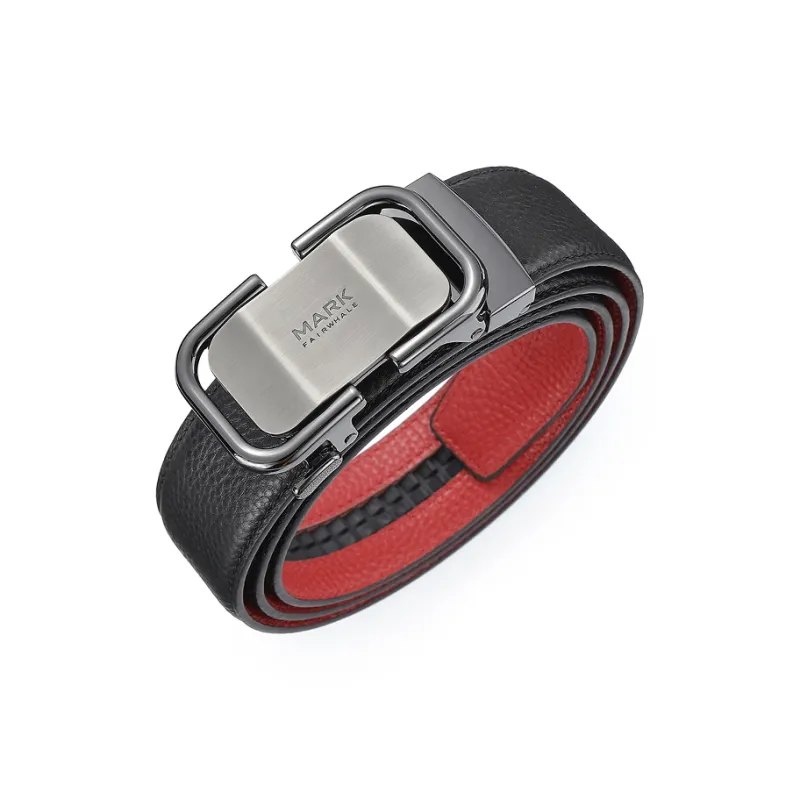 FAIRWHALE Slip on Embossed Automatic Buckle Durable Leather Belts Men's Width 3.5CM-3