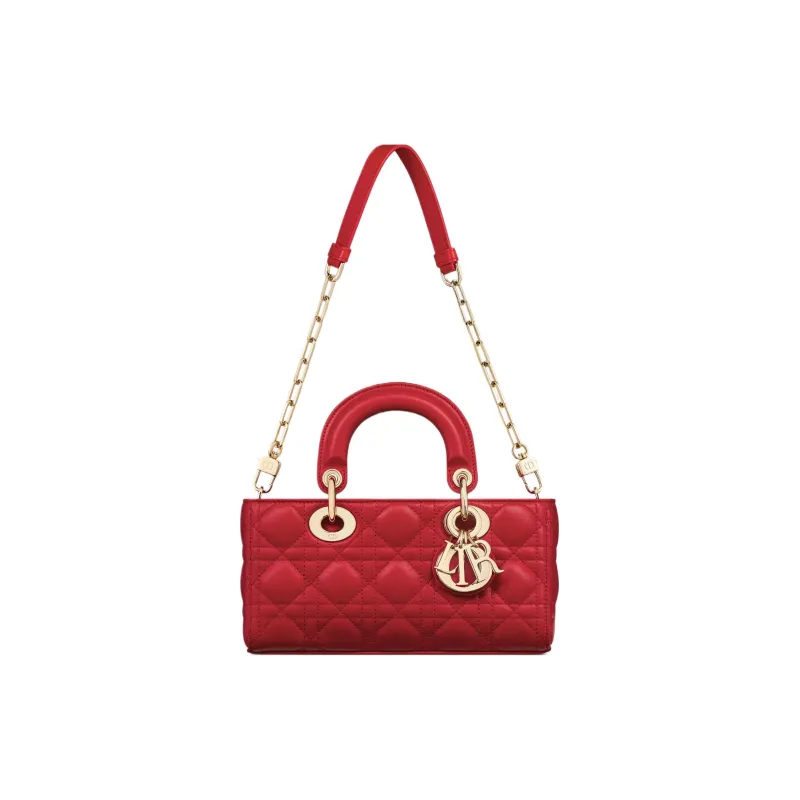 DIOR Lady D-JOY Lambskin Dior Bag Shoulder Bag Crossbody Bag Handbag Small Size Women's Red-4