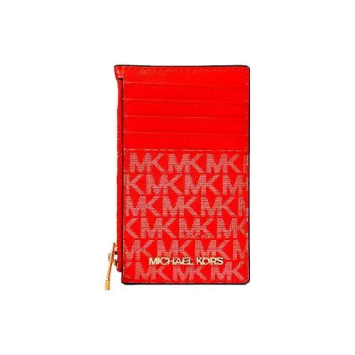 MICHAEL KORS Leather Card Holder Wallet Women's Red