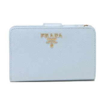 PRADA Saffiano Leather Wallet Small Size Women's Light Blue