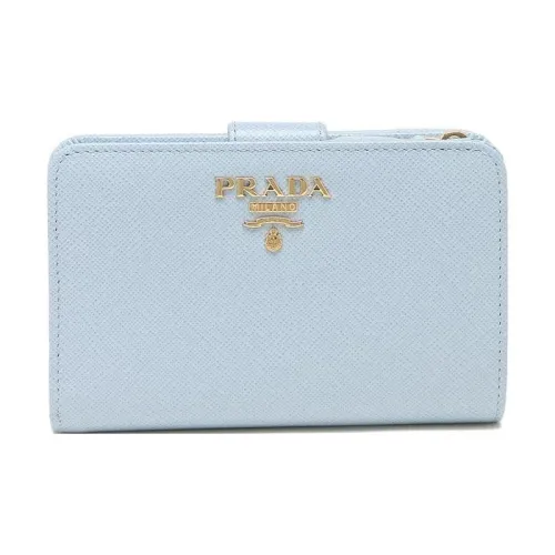 PRADA Saffiano Leather Wallet Small Size Women's Light Blue