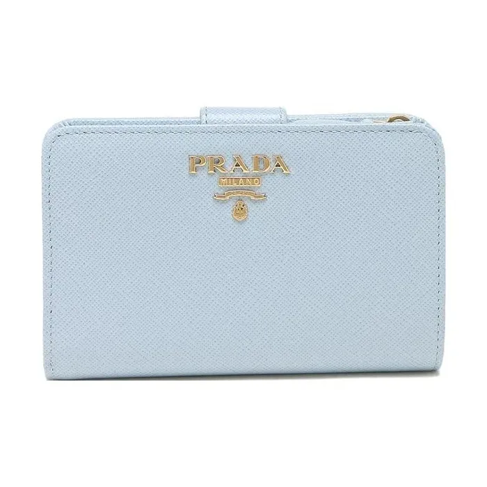 PRADA Saffiano Leather Wallet Small Size Women's Light Blue-0