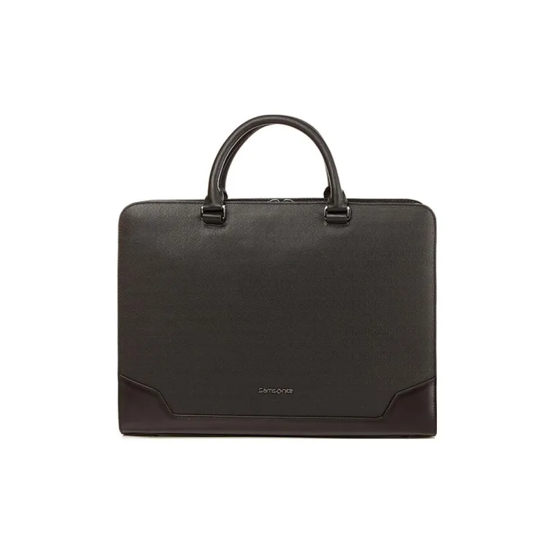SAMSONITE Natural Cow Leather Briefcase Shoulder Bag Crossbody Bag Handbag Men's Black-0
