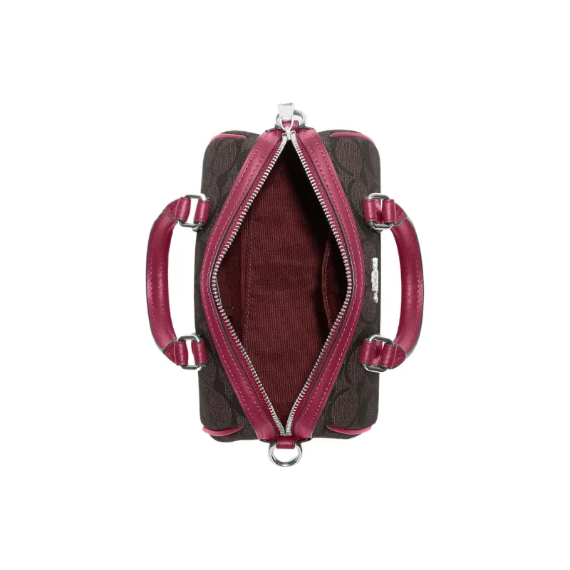COACH Rowan Coated Canvas With Smooth Leather Handbag, Shoulder Bag, Crossbody Bag Mini Women's Coffee & Purple-1