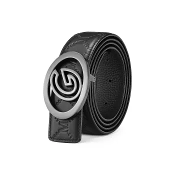 FAIRWHALE Brand Logo Pattern Top Grain Cow Leather Plate Buckle Genuine Leather Belts Men's Width 3.5cm