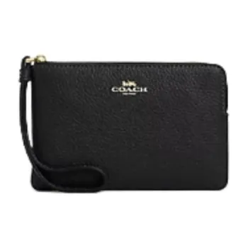 COACH Corner Zip Leather Wrist Bag Small Size Women's Black