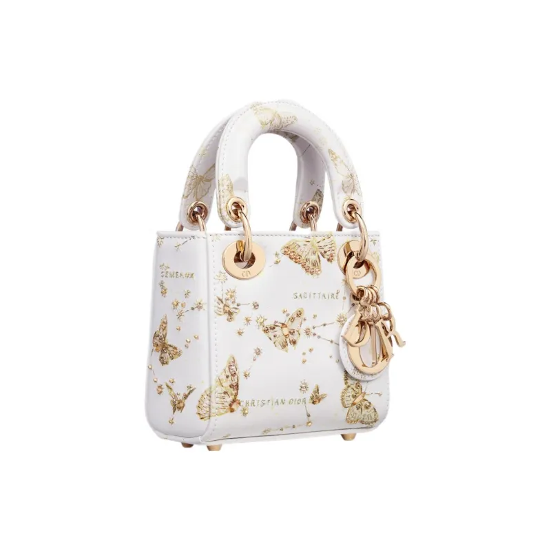 DIOR Lady Dior Cow Leather Shoulder Bag Crossbody Bag Handbag Extra Mini Women's White & Gold-1