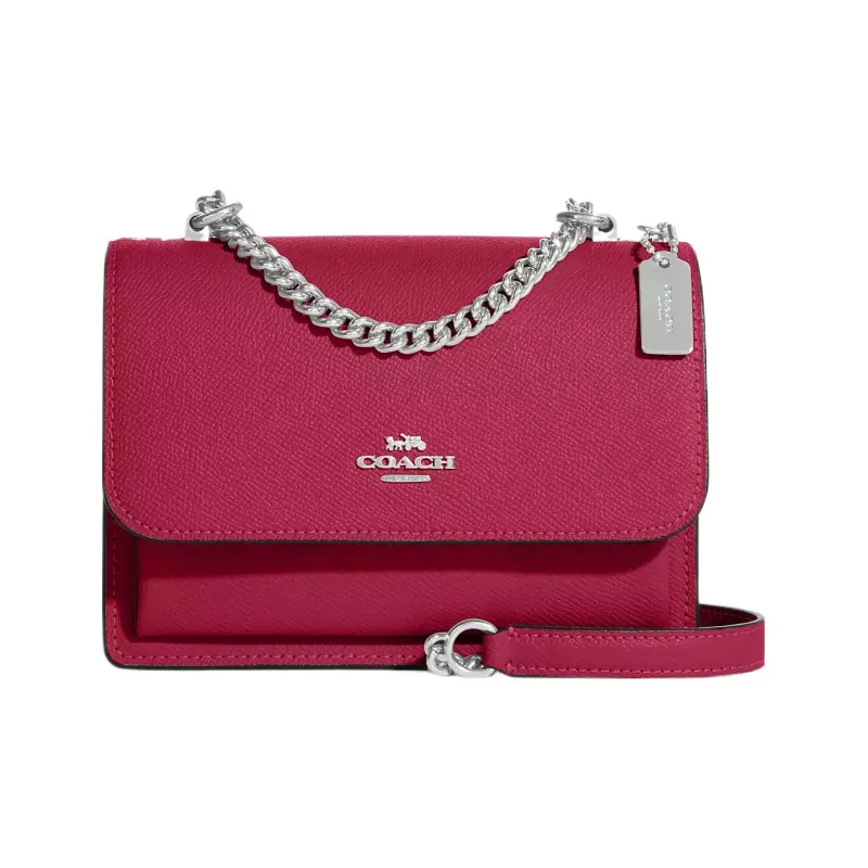 COACH Klare Cross Grain Leather Shoulder Bag, Crossbody Bag Small Size Women's Silver & Bright Purple-0
