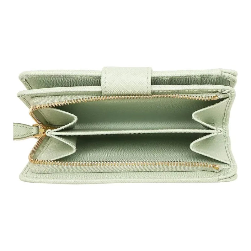 PRADA Saffiano Leather Wallet Women's Light Green-3