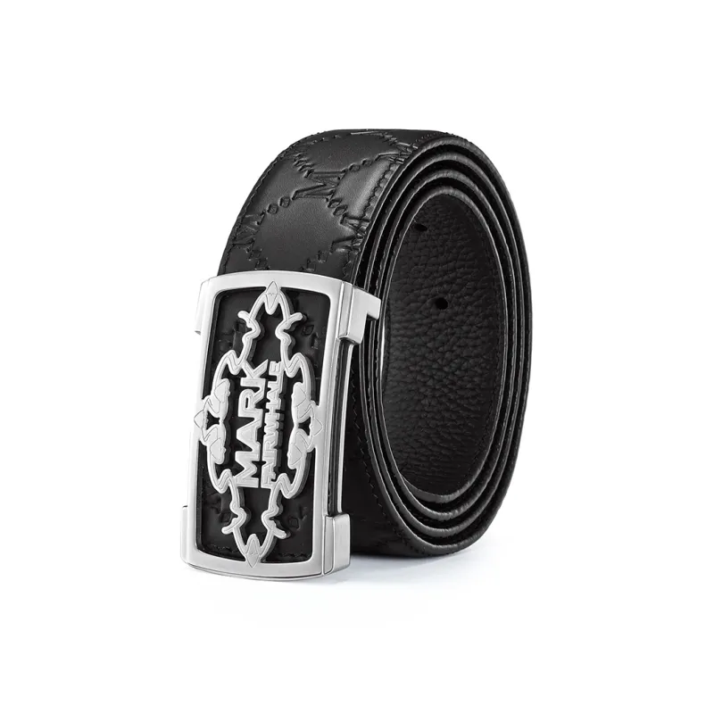 FAIRWHALE Brand Unique Design Stainless Steel Plate Buckle Genuine Leather Belts Men's Width 3.5cm-1