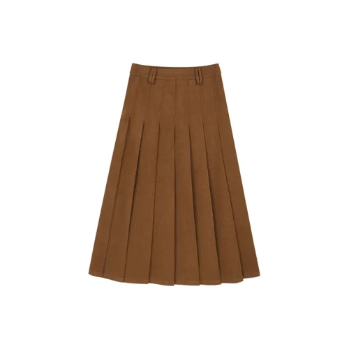 VEGA CHANG Casual Long Skirts Women's Vintage Coffee