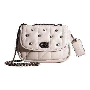COACH Madison Nappa Leather Pillow Bag Handbag Shoulder Bag Women's White And Silver With Dove Gray