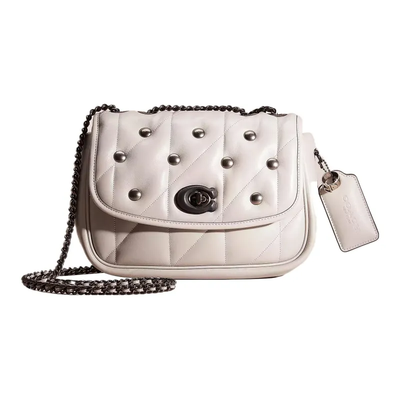 COACH Madison Nappa Leather Pillow Bag Handbag Shoulder Bag Women's White And Silver With Dove Gray-0