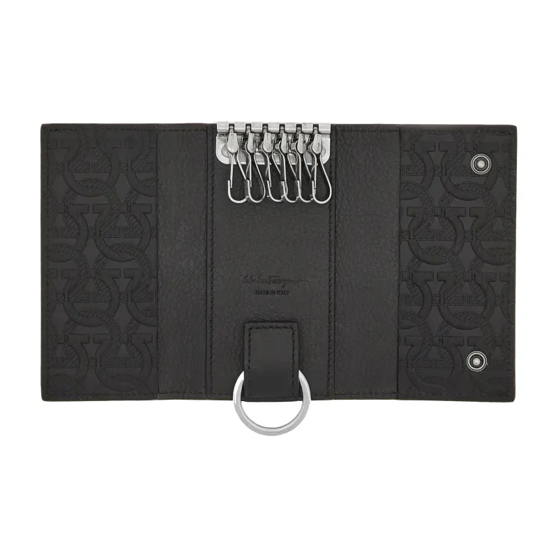 FERRAGAMO Calfskin Key Pouch Men's Black-3