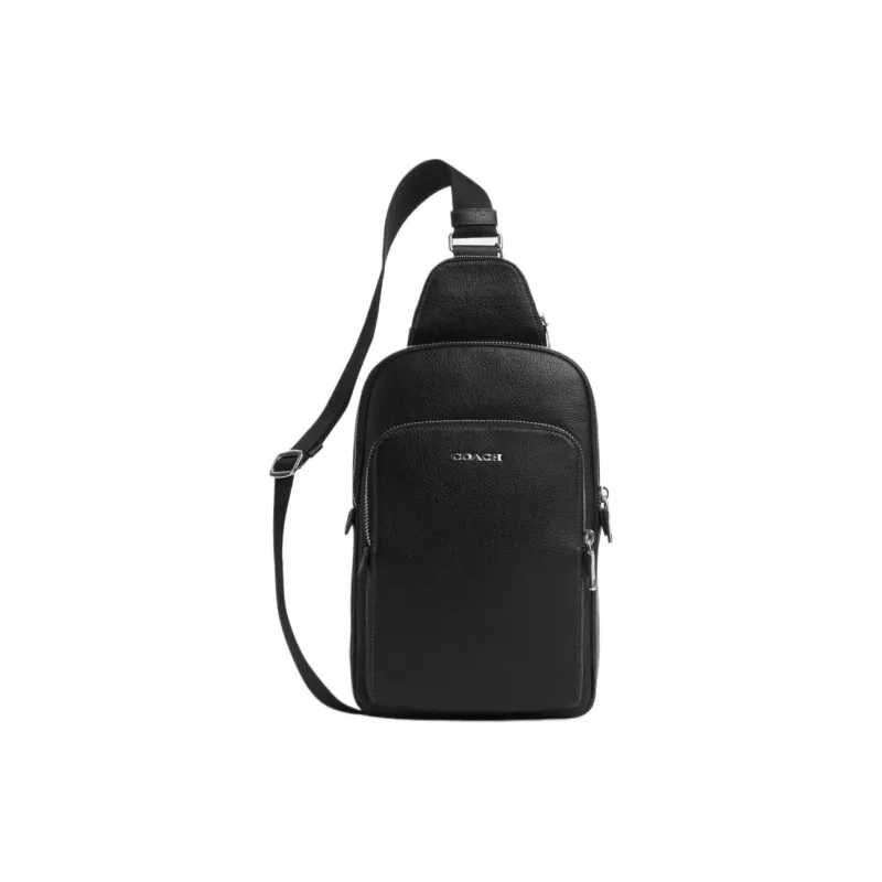 COACH Refined Pebbled Leather Sling Bag, Crossbody Bag Trumpets Men's Silver & Black-0