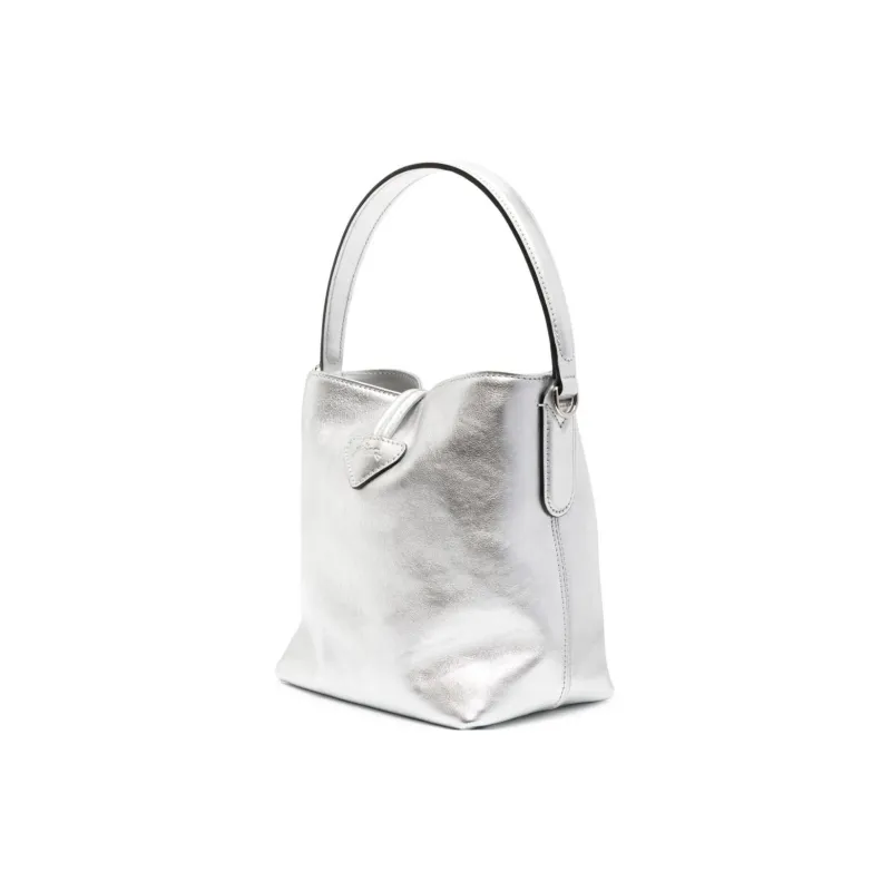 LONGCHAMP Roseau Calfskin Bucket Bag, One Shoulder Handbag Extra Small Women's Silver-1