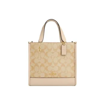 COACH Dempsey PVC With Cow Leather Tote Bag, Shopping Bag, Shoulder Bag, Handbag Small Size Women's Light Khaki