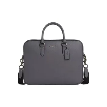 COACH Cow Split Leather Portable One Shoulder Crossbody Briefcase Large Size Men's Industrial Gray