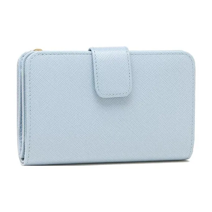 PRADA Saffiano Leather Wallet Small Size Women's Light Blue-5