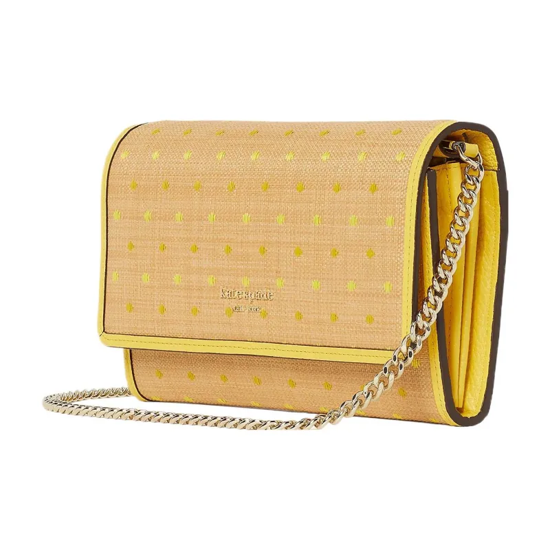 Kate Spade Roulette Raffia Finish One Shoulder Crossbody Clutches Women's Yellow-1