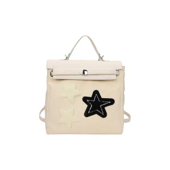 JANE KLAIN Patchwork PU Leather Carry Backpack Regular Women's Ecru/Khaki/Coffee