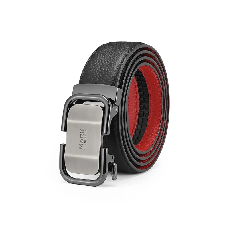 FAIRWHALE Slip on Embossed Automatic Buckle Durable Leather Belts Men's Width 3.5CM-1