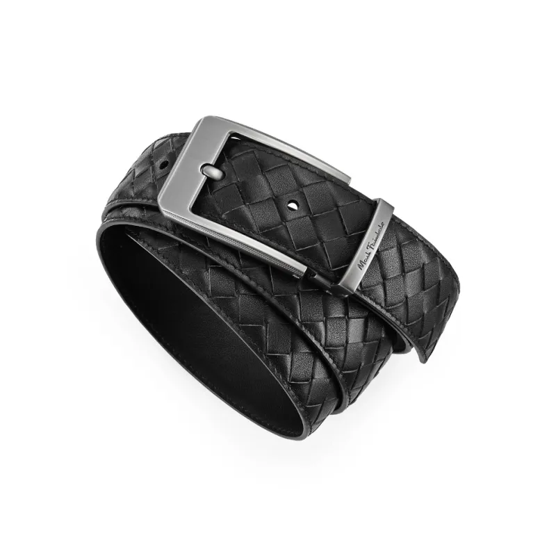 FAIRWHALE Embossed Logo, Top Grain Woven Cow Leather, Genuine Leather Pin Buckle Leather Belts Men's Width 3.5CM-4