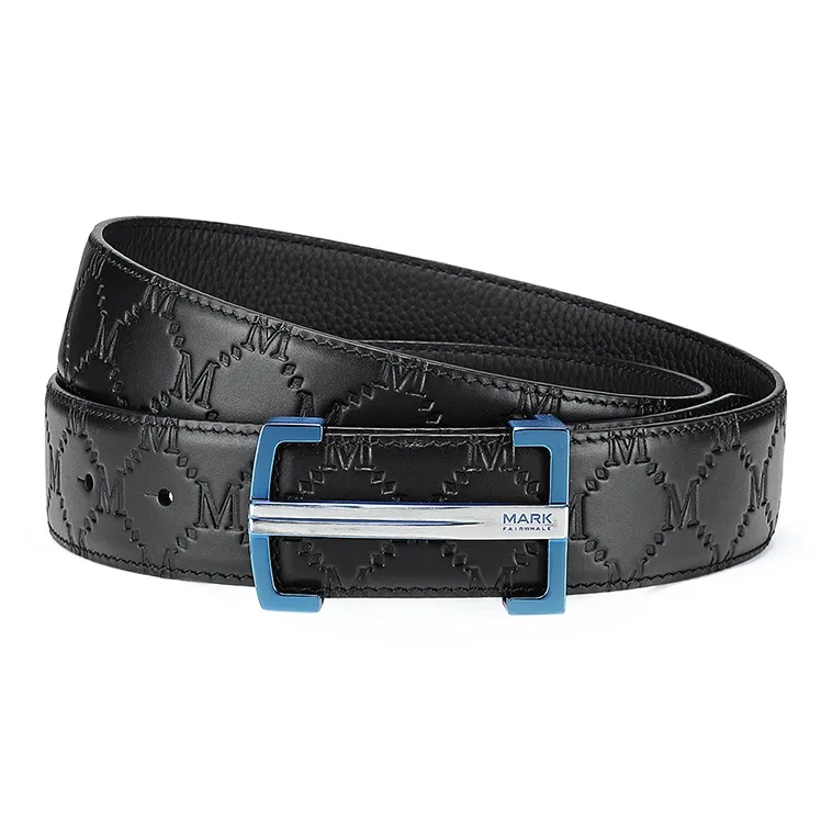 FAIRWHALE Brand Logo Textured Plate Buckle Durable Premium Cow Leather Stainless Steel Leather Belts Men's Width 3.5CM-3